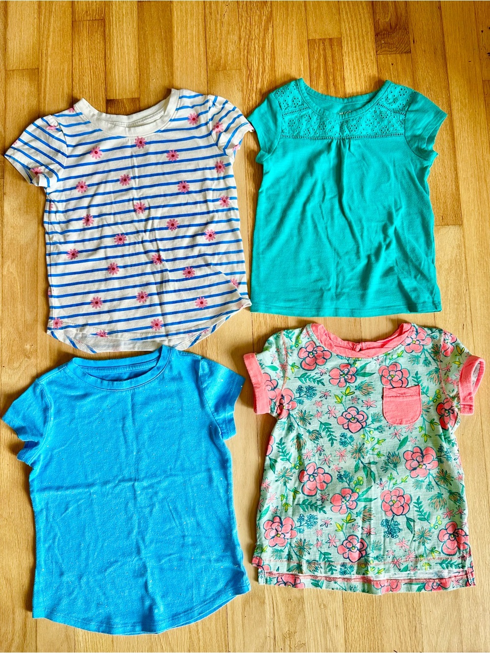 Cat & Jack Girls' Floral & Teal Short Sleeve Tops Sz 4/5  -bundle of 4